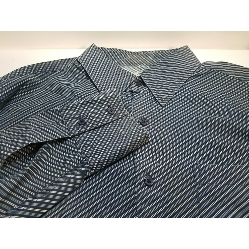 Carbon Mens Shirt Large L Blue Striped Long Sleeve Button Up Cotton Blend Casual